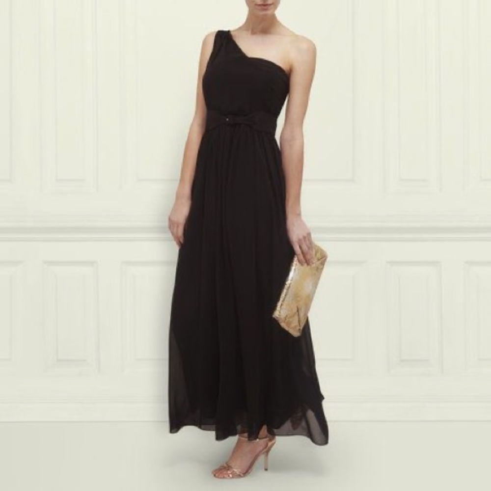 LK BENNETT Wedding Black One Shoulder Maxi Dress